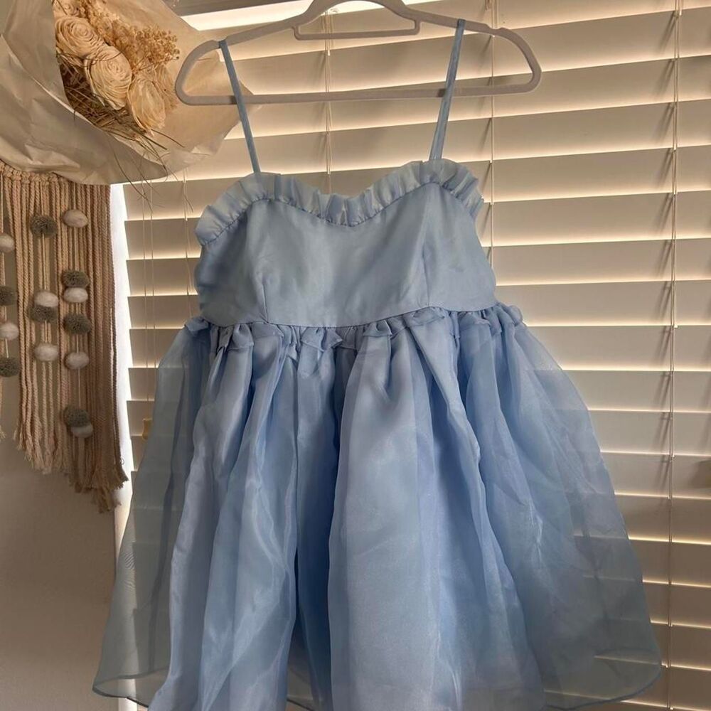 Mable Blue Ruffle Organza Babydoll Mini Dress Size M
